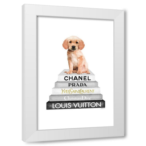 Golden Bookstack White Modern Wood Framed Art Print by Amanda Greenwood