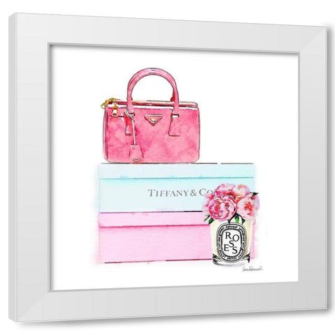 Bags and Shoes White Modern Wood Framed Art Print by Amanda Greenwood