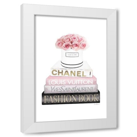 Bookstack Pink Roses White Modern Wood Framed Art Print by Amanda Greenwood