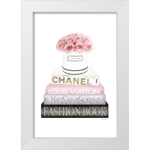 Bookstack Pink Roses White Modern Wood Framed Art Print by Amanda Greenwood
