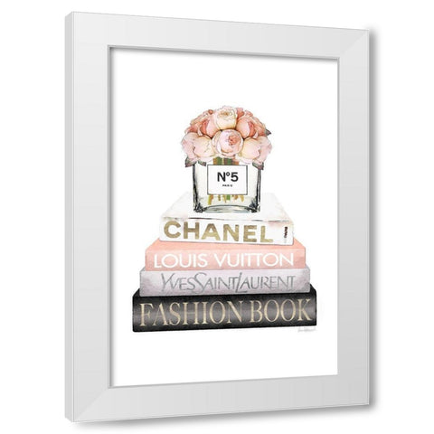 Bookstack Peach Rose Vase I White Modern Wood Framed Art Print by Amanda Greenwood