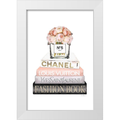 Bookstack Peach Rose Vase I White Modern Wood Framed Art Print by Amanda Greenwood