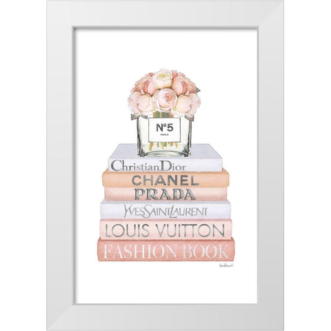 Bookstack Peach Rose Vase II White Modern Wood Framed Art Print by Amanda Greenwood
