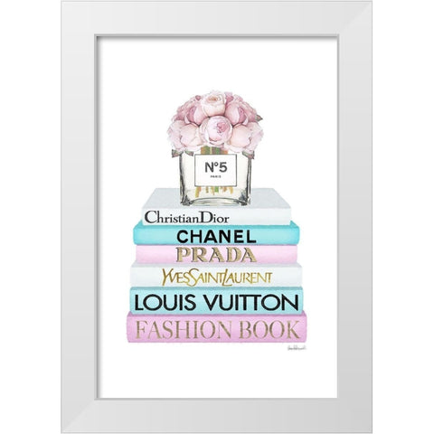 Bookstack Pink Roses Vase White Modern Wood Framed Art Print by Amanda Greenwood