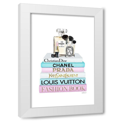 Perfume Book Stack White Modern Wood Framed Art Print by Amanda Greenwood