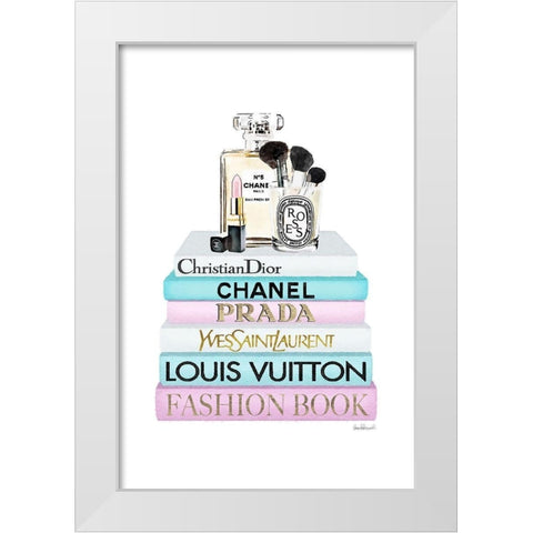 Perfume Book Stack White Modern Wood Framed Art Print by Amanda Greenwood