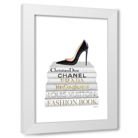 Black Heel Bookstack White Modern Wood Framed Art Print by Amanda Greenwood