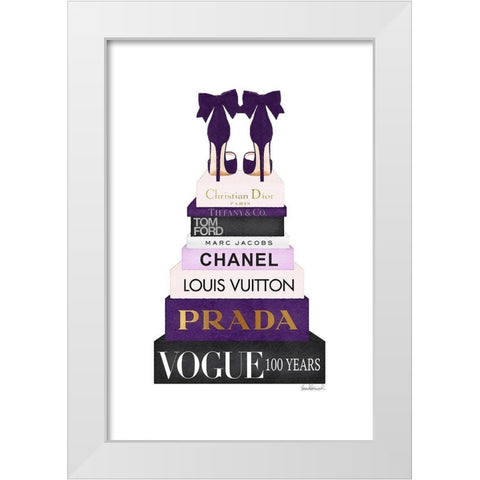Bookstack Purple White Modern Wood Framed Art Print by Amanda Greenwood