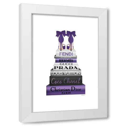 Bookstack Purple II White Modern Wood Framed Art Print by Amanda Greenwood