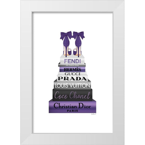 Bookstack Purple II White Modern Wood Framed Art Print by Amanda Greenwood