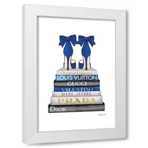 Bookstack Navy White Modern Wood Framed Art Print by Amanda Greenwood