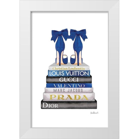 Bookstack Navy White Modern Wood Framed Art Print by Amanda Greenwood