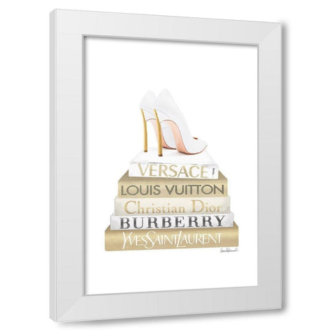 Bookstack Gold White Modern Wood Framed Art Print by Amanda Greenwood