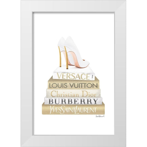 Bookstack Gold White Modern Wood Framed Art Print by Amanda Greenwood