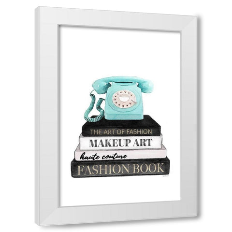 Telephone Bookstack White Modern Wood Framed Art Print by Amanda Greenwood