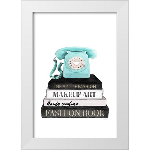 Telephone Bookstack White Modern Wood Framed Art Print by Amanda Greenwood