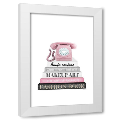 Telephone Bookstack II White Modern Wood Framed Art Print by Amanda Greenwood