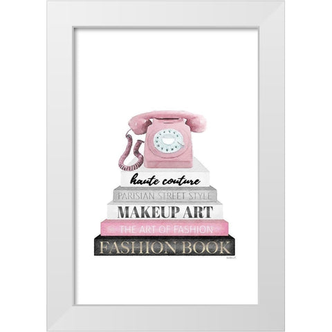 Telephone Bookstack II White Modern Wood Framed Art Print by Amanda Greenwood