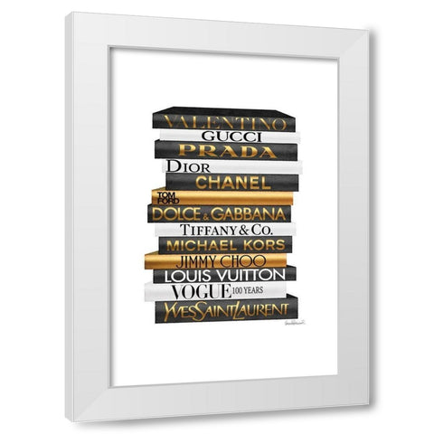 Tall Golden Bookstack White Modern Wood Framed Art Print by Amanda Greenwood