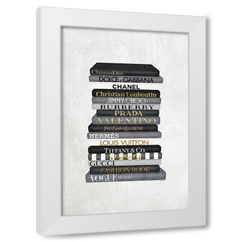 Black and White Bookstack White Modern Wood Framed Art Print by Amanda Greenwood