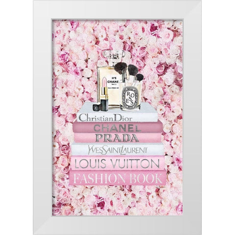 Bookstack Peony Pink White Modern Wood Framed Art Print by Amanda Greenwood