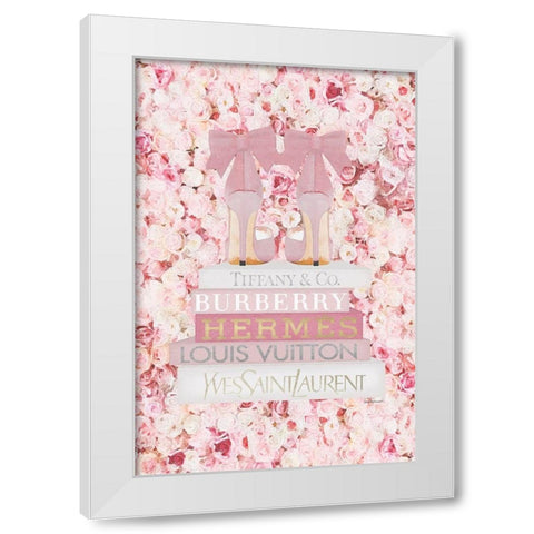Bookstack Pink shoes White Modern Wood Framed Art Print by Amanda Greenwood