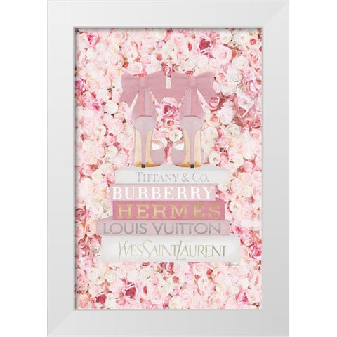 Bookstack Pink shoes White Modern Wood Framed Art Print by Amanda Greenwood
