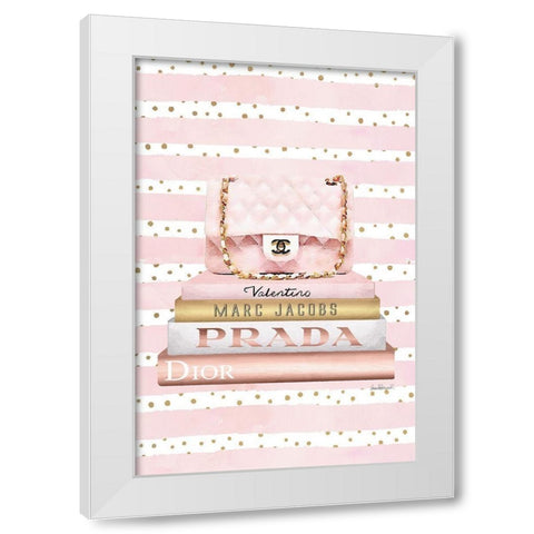Bookstack PInk Bag II White Modern Wood Framed Art Print by Amanda Greenwood