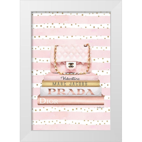 Bookstack PInk Bag II White Modern Wood Framed Art Print by Amanda Greenwood