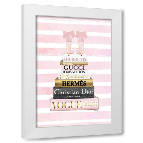 Bookstack Pink shoes II White Modern Wood Framed Art Print by Amanda Greenwood