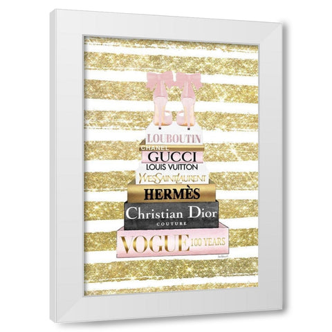 Bookstack Pink Shoes III White Modern Wood Framed Art Print by Amanda Greenwood