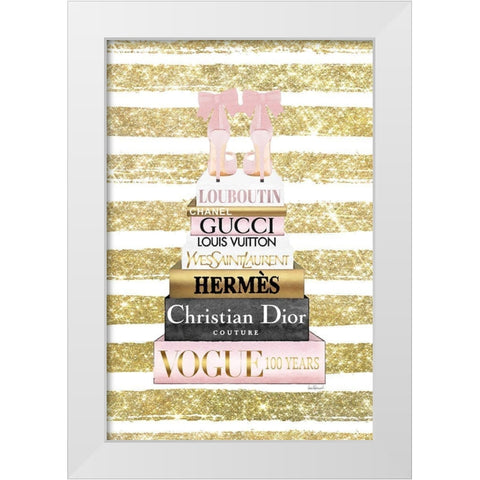 Bookstack Pink Shoes III White Modern Wood Framed Art Print by Amanda Greenwood