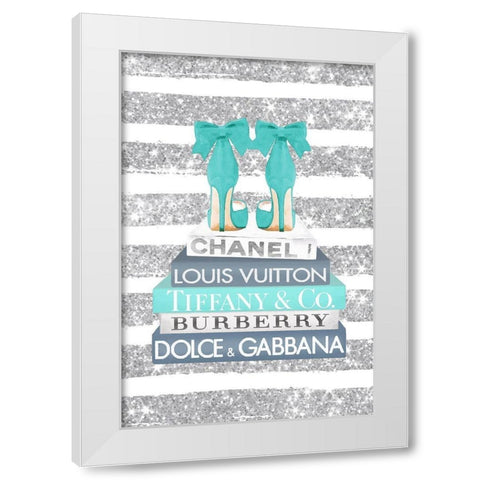 Bookstack Teal Heel White Modern Wood Framed Art Print by Amanda Greenwood
