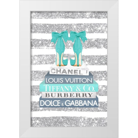 Bookstack Teal Heel White Modern Wood Framed Art Print by Amanda Greenwood