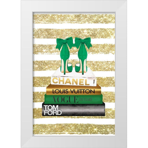 Bookstack Green Heel White Modern Wood Framed Art Print by Amanda Greenwood