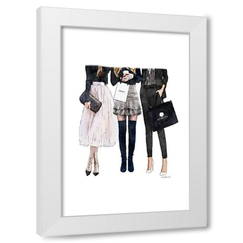 Friends Shopping White Modern Wood Framed Art Print by Amanda Greenwood