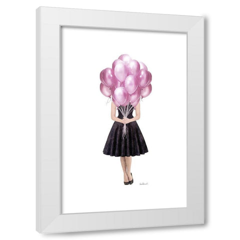 Pink Balloon Girl White Modern Wood Framed Art Print by Amanda Greenwood