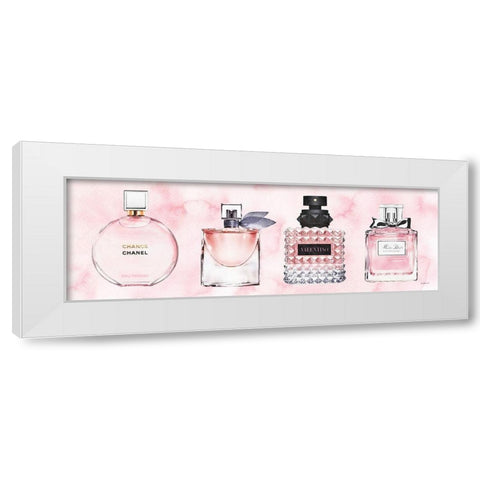 4  Pink Perfumes White Modern Wood Framed Art Print by Amanda Greenwood