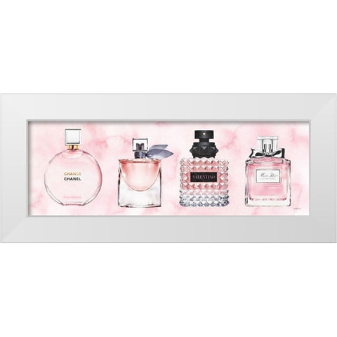 4  Pink Perfumes White Modern Wood Framed Art Print by Amanda Greenwood