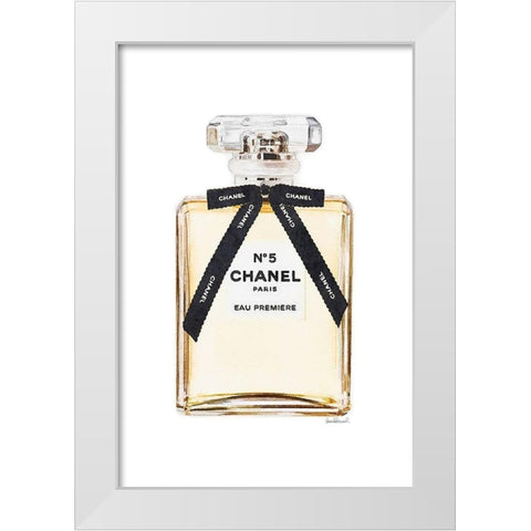 Black Bow Perfume White Modern Wood Framed Art Print by Greenwood, Amanda