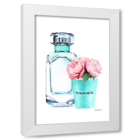 Teal Bottle with roses White Modern Wood Framed Art Print by Greenwood, Amanda