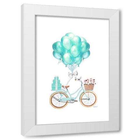Biking and Balloons White Modern Wood Framed Art Print by Greenwood, Amanda