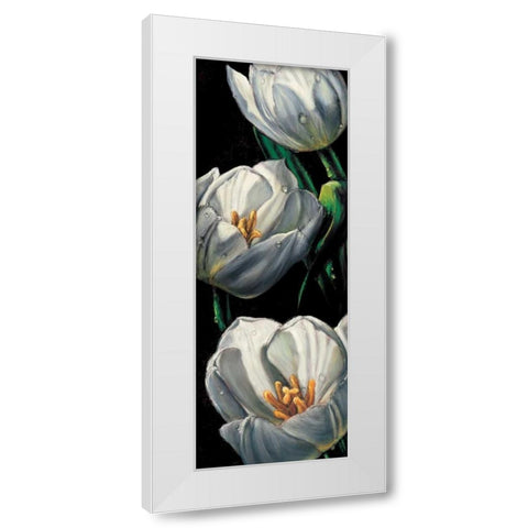 Dewdrop Tulips White Modern Wood Framed Art Print by AlmaCh