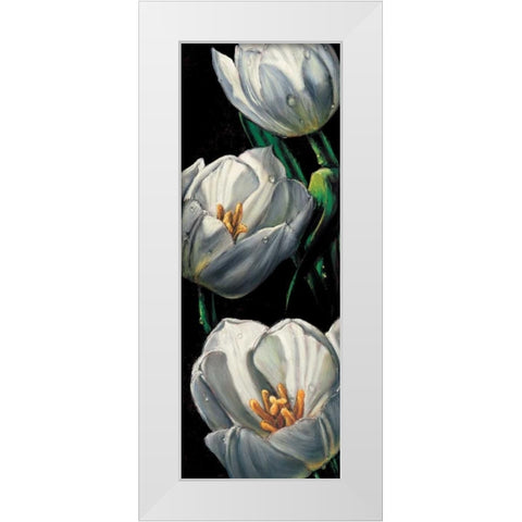 Dewdrop Tulips White Modern Wood Framed Art Print by AlmaCh