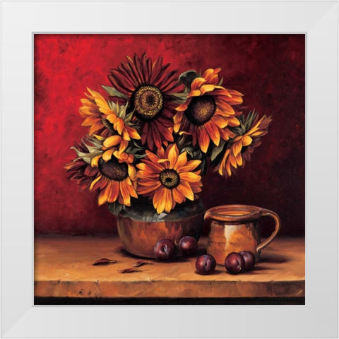 Sunflowers with Plums White Modern Wood Framed Art Print by Gonzales, Andres
