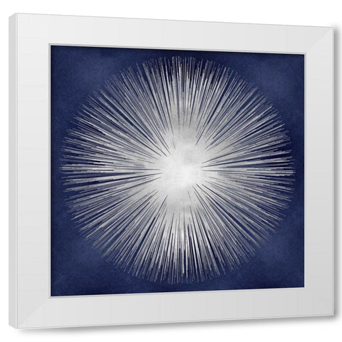 Silver Sunburst on Blue I White Modern Wood Framed Art Print by Young, Abby