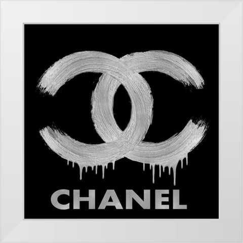 Fashion Logo Silver on Black White Modern Wood Framed Art Print by Blake, Madeline