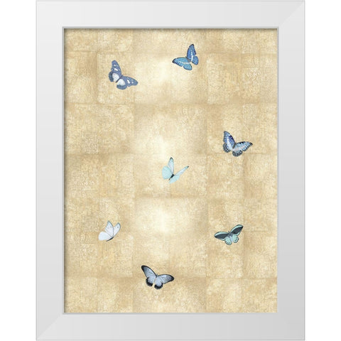 Butterflies Blue on Gold II White Modern Wood Framed Art Print by Blake, Madeline