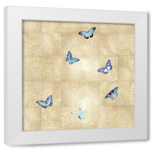 Butterflies Blue on Gold III White Modern Wood Framed Art Print by Blake, Madeline