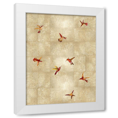 Hummingbirds Red on Gold II White Modern Wood Framed Art Print by Blake, Madeline